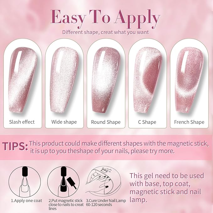 Born Pretty Cat Magnetic Eye Gel Nail Polish Jelly Pink Moonlight Crystal Glass Cat Magnetic Shimmer Glitter Holographic Nail Polish Salon Gel Manicure and Nail Art DIY at Home 7ML 6PCS