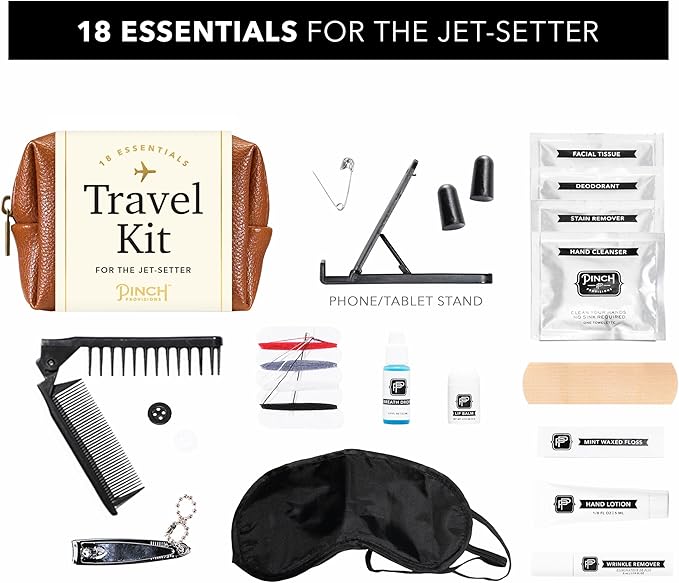 Pinch Provisions Travel Kit, includes 18 Must-Have Emergency Essential Items for Travelling, Ideal Road Trip or Airport Gift for Friends, Family & Peers, Portable Pouch