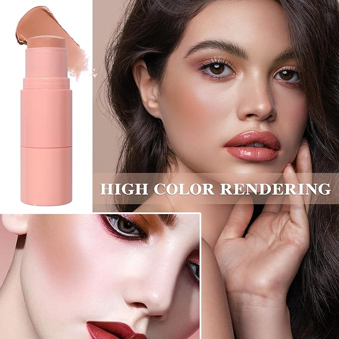 Cream Blush Stick with Brush and Makeup Sponge,Waterproof Multi Cream Makeup Stick,Lightweight,Long-lasting,2 in 1 Multi Blush for Cheeks & Lip Tint & Eyeshadow Q
