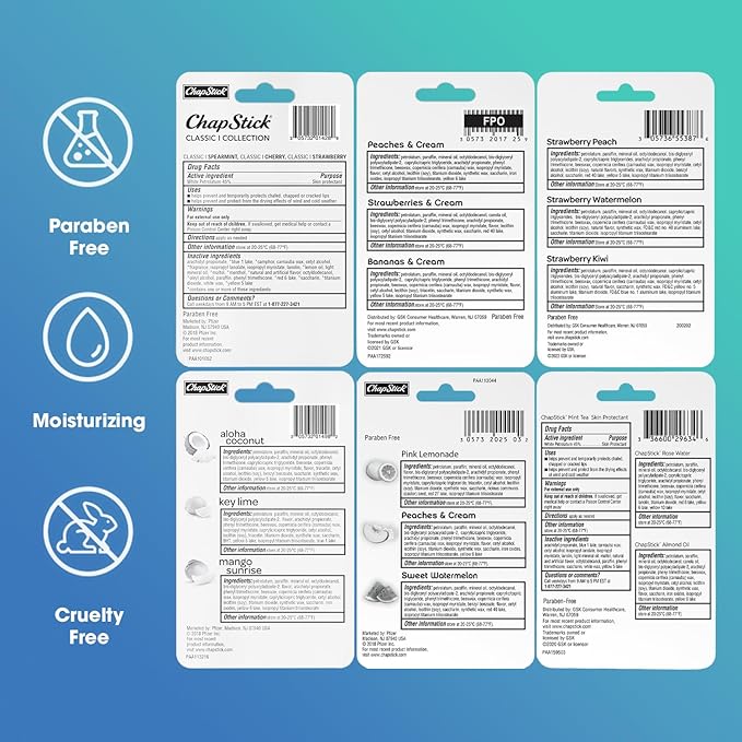 ChapStick Lip Balm, Sweet & Fruity Flavors + SPA & Classic Collections, 18-Pack – Includes Strawberry Remix, I Love Summer & Tropical Paradise & More, Birthday Gifts, Party Favors, 0.15 Oz