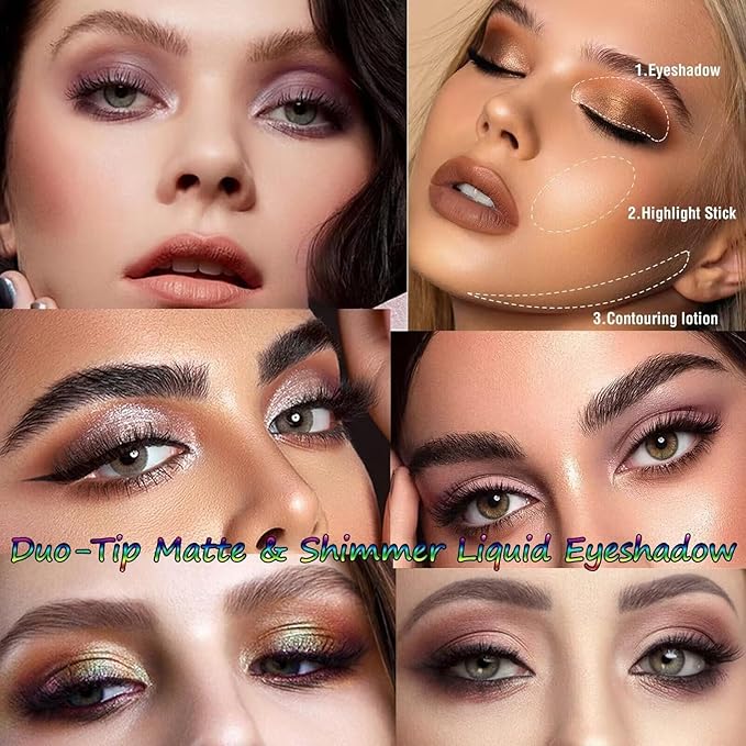 Liquid Eyeshadow Pencil, Earth Yellow Brown, 6-Color, Waterproof, Dual-End, Portable, Cruelty-Free