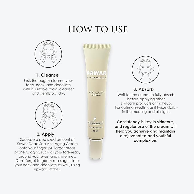 KAWAR Dead Sea Anti-Aging Face & Neck Cream | Hyaluronic Acid, Collagen, Niacinamide | Anti-Wrinkle Moisturizer for Women & Men, 1 oz