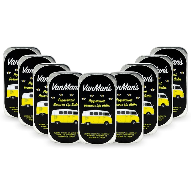 Vanman’s - Handmade Peppermint Beeswax Lip Balm (9 Pack) - Peppermint Lip Balm with Rosemary, Almond and Coconut Oil - Bee Balm with Vitamin E - Peppermint Balm Ideal for Dry Lips