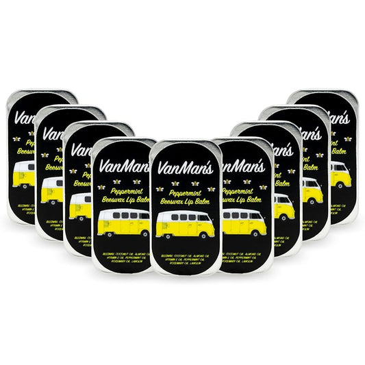 Vanman’s - Handmade Peppermint Beeswax Lip Balm (9 Pack) - Peppermint Lip Balm with Rosemary, Almond and Coconut Oil - Bee Balm with Vitamin E - Peppermint Balm Ideal for Dry Lips