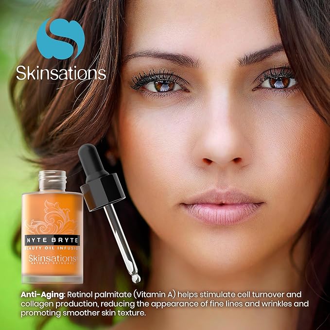 Skinsations - Retinol Face Oil Infusion - NYTE BRYTE - Anti-Aging, Collagen Boosting, Antioxidant Protection, Skin Care - Retinol, Plum Kernel Oil, Sea Buckthorn, Wheat Germ Oil, Vitamin A, Vitamin E