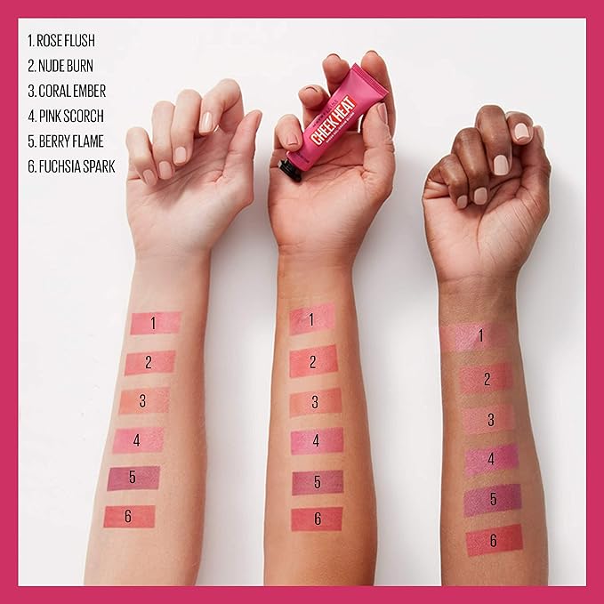 Maybelline Cheek Heat Gel-Cream Blush Makeup, lightweight, Breathable Feel, Sheer Flush Of Color, Natural-Looking, Dewy Finish, Oil-Free, Rose Flush, 1 Count
