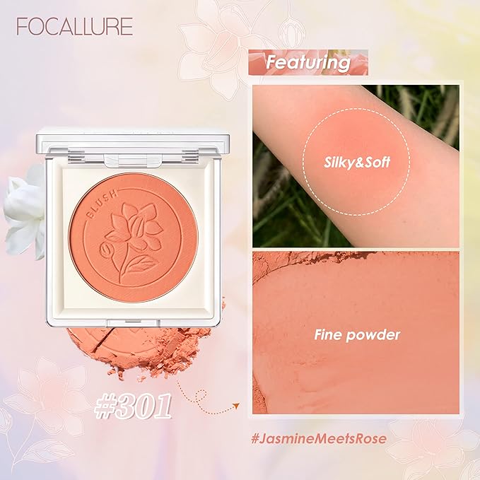 FOCALLURE Powder Palette Blush, Matte Mineral Blush Powder, Bright Shimmer Face Blush Makeup, Contour and Highlight Blush Palette, Highly Pigmented, Long Lasting, Waterproof, Blendable, #402