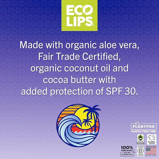 Eco Lips Classic Sport Broad Spectrum Sunscreen Lip Balm 6-Pack - Made in USA (Classic Vanilla SPF 30)