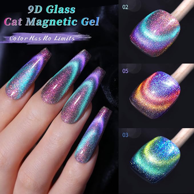 Born Pretty Cat Magnetic Gel Nail Polish 9D Chameleon Holorgraphic Cat Magnetic Eye Gel Polish Glitter Gel Polish Set 6PCS