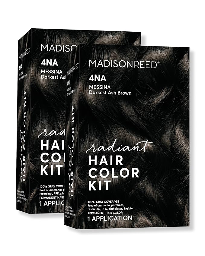 Madison Reed Radiant Hair Color Kit | 4NA Darkest Ash Brown (Messina Brown) for 100% Gray Hair Coverage | Salon Quality Permanent Hair Dye | PPD-Free & Ammonia-Free | (Packaging May Vary) 2 Pack