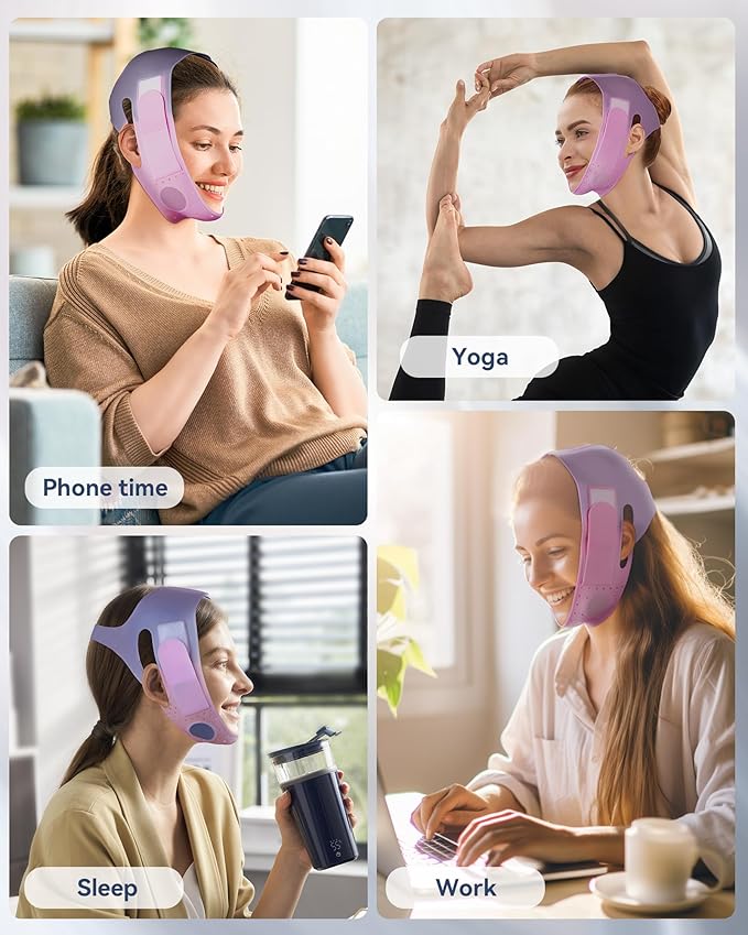 V-Line Sculpting Face Mask – Silicone Chin Strap for Jawline Tightening & Double Chin Reduction (23-27 Inches) (rose pink)