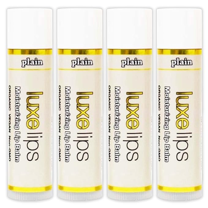 Luxe Beauty No-Beeswax, No-Petroleum Organic Lip Moisturizer for Very Dry Lips - For Sun/Wind Damage, Dryness & Chapping Lip Care – 4-Pack Hydrating Lip Care Products That Work Over/Under Lipstick