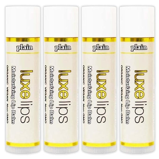 Luxe Beauty No-Beeswax, No-Petroleum Organic Lip Moisturizer for Very Dry Lips - For Sun/Wind Damage, Dryness & Chapping Lip Care – 4-Pack Hydrating Lip Care Products That Work Over/Under Lipstick