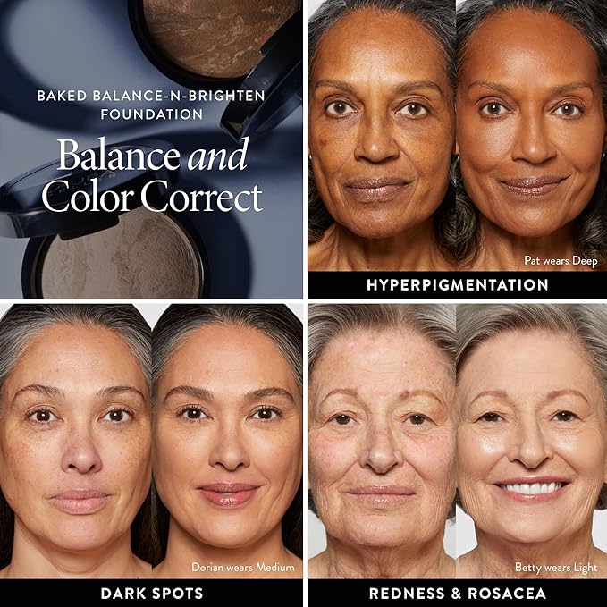 LAURA GELLER NEW YORK Award-Winning Baked Balance-n-Brighten Color Correcting Powder Foundation - Deep - Buildable Light to Medium Coverage - Demi-Matte Natural Finish