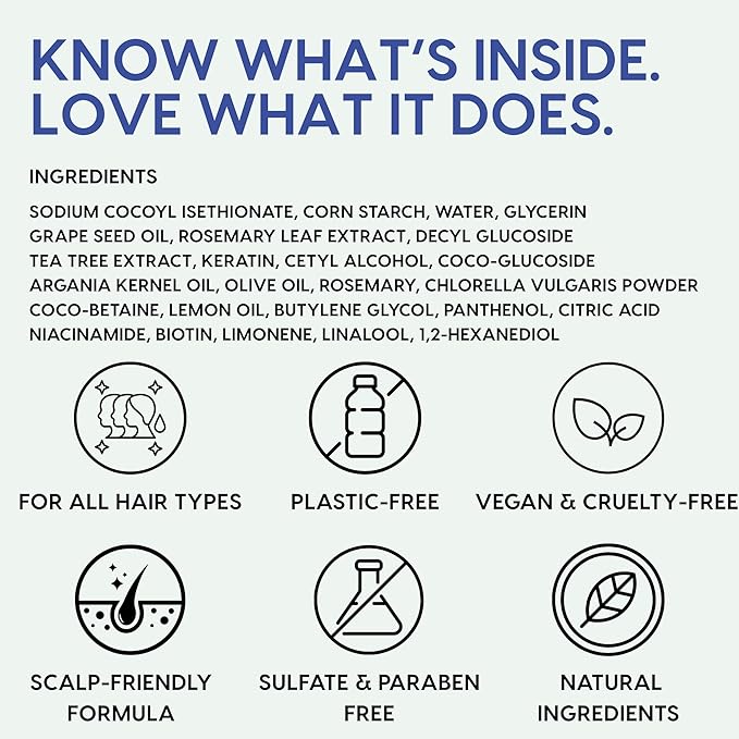 Rosemary & Tea-Tree Scalp Clarifying Shampoo Bar with Keratin, Panthenol, Biotin and Argan-Oil (5.2oz) | Sulfate Free, All Natural, Hair Moisturizing & Nourishing Soap, Deep Cleansing Solid Shampoo