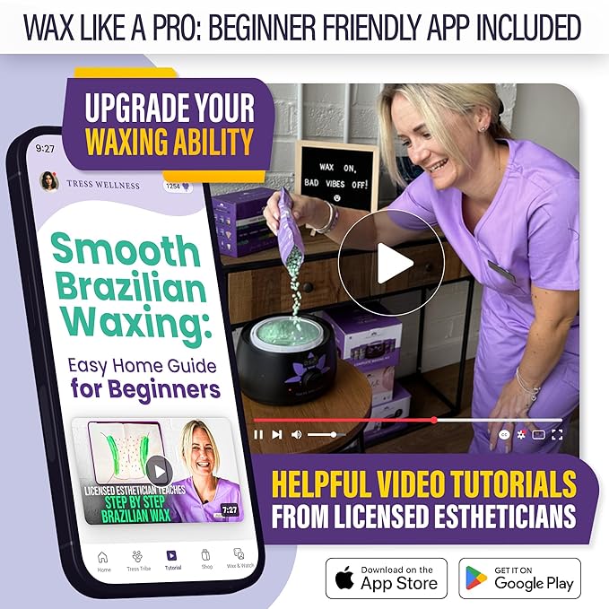 Tress Wellness Waxing Kit for Sensitive Skin – Safe for Face & Skin, Prep & Aftercare Spray, Easy to Use – At-Home Kit for Face, Bikini, Brazilian & Full Body - Digital Display, Purple