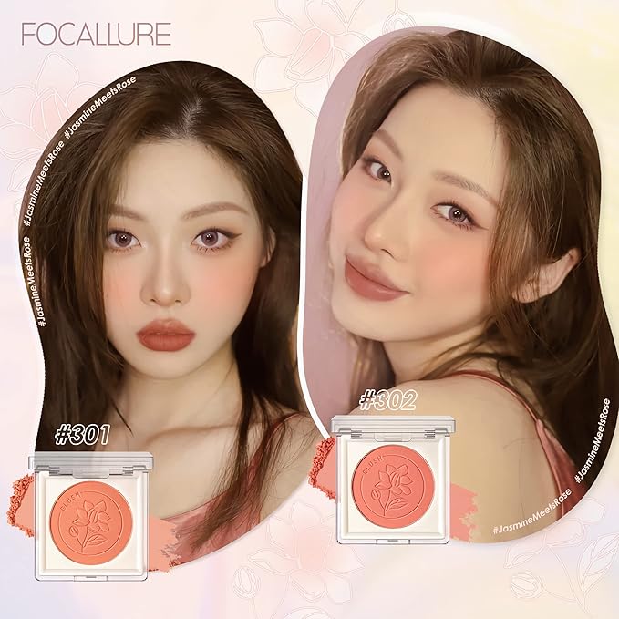 FOCALLURE Powder Palette Blush, Matte Mineral Blush Powder, Bright Shimmer Face Blush Makeup, Contour and Highlight Blush Palette, Highly Pigmented, Long Lasting, Waterproof, Blendable, #302