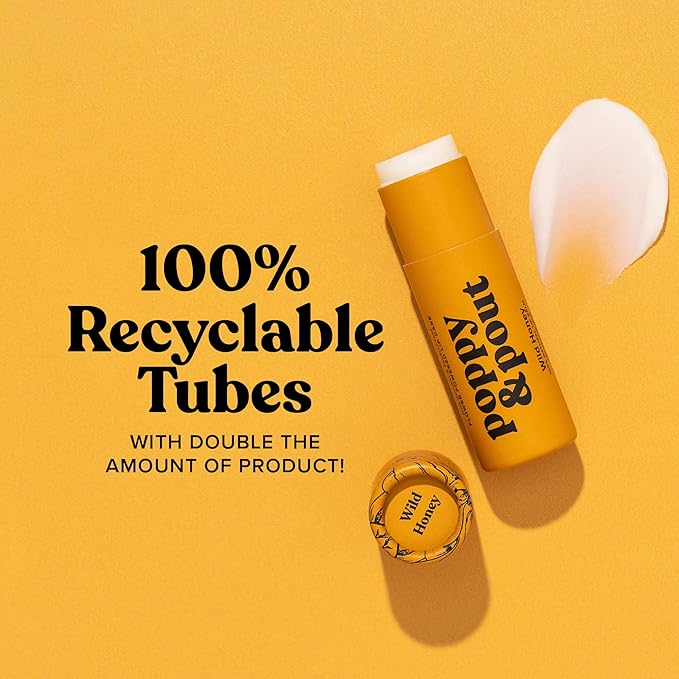 Poppy & Pout Wild Honey Jumbo Lip Balm | All Natural Lip Balms & Moisturizers | Hydrates with Beeswax, Vitamin E, Organic Coconut Oil | Cruelty-Free | Lip Balm in Recyclable Cardboard Tube