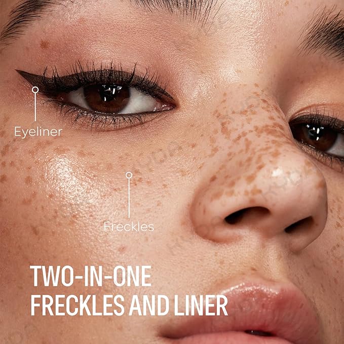 KYDA Freckle Liquid Eyeliner Pen, 2 in 1 Freckles Stamp and Black Liquid Eyeliner, Waterproof and Long lasting Soft Dot Spot Pen Realistic Fake Freckles for Natural Lifelike Sun-kissed Makeup-DARK