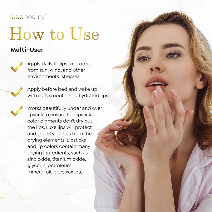 Luxe Beauty No-Beeswax, No-Petroleum Organic Lip Moisturizer for Very Dry Lips - For Sun/Wind Damage, Dryness & Chapping Lip Care – 4-Pack Hydrating Lip Care Products That Work Over/Under Lipstick