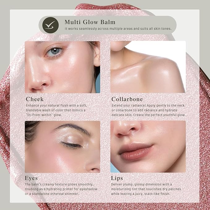 Multi Glow Balm, Cream Blush for Cheeks, Blush Balm Face Makeup, Radiant Finish, Hydrating, Creamy, Lightweight & Blendable Color, Face Balm, 0.63 Oz (Rose Crystal)