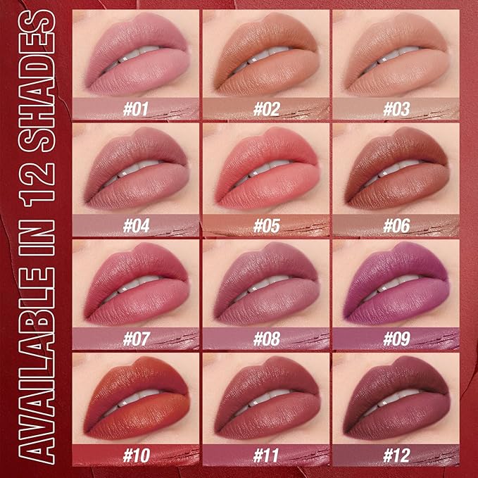 Jolilab 2Pcs Velvet Matte Lipstick Nude Matte Soft Dark Color Stick High Pigmented Long-Lasting Waterproof Lip Stick Lip Balm Beauty Cosmetics Gift for Girls and Women（05#+06#
