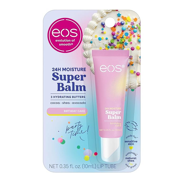 eos 24H Moisture Super Balm- Birthday Cake, Lip Mask, Day or Night Lip Treatment, Made for Sensitive Skin, 0.35 fl oz