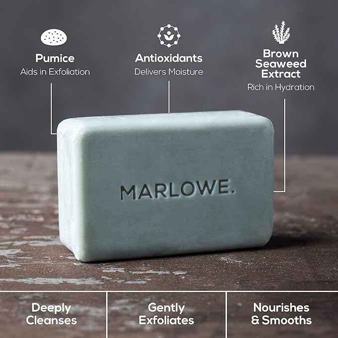 MARLOWE. No. 108 Lightly Exfoliating Soap Bar, 7oz, Polishing, Moisturizing & Cleansing Bar Soap for Men, Made with Natural Ingredients