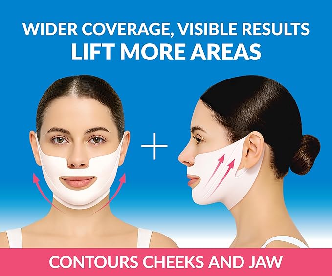 Stylia MaxiLift V-Line Lifting Collagen Face Mask – Enhanced Double Chin Reducer – Jawline Shaper Face Lifting Masks – Firming Neck Lift Collagen Mask – Chin Strap for Sleeping – Hyaluronic, Aloe 10PC