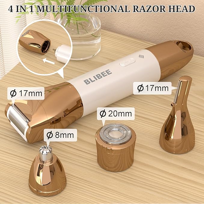 Bikini Trimmer & Hair Clippers for Women - Waterproof Electric Razor and 4 in 1 Bikini Shaver Set, Deluxe Hair Trimmer, Wet/Dry Body Shaver for Nose Eyebrows Beard Pubic Hair, Black