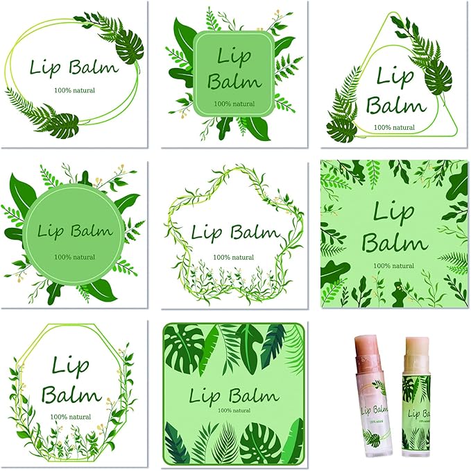 CRASPIRE Lip Balm Labels 80pcs Homemade Lip Balm Labels 2” Clear Lip Balm Labels for Tubes Printable Waterproof Lip Balm Stickers Labels for Lip Balm Handcream Candle Container（Leaves-White Green）