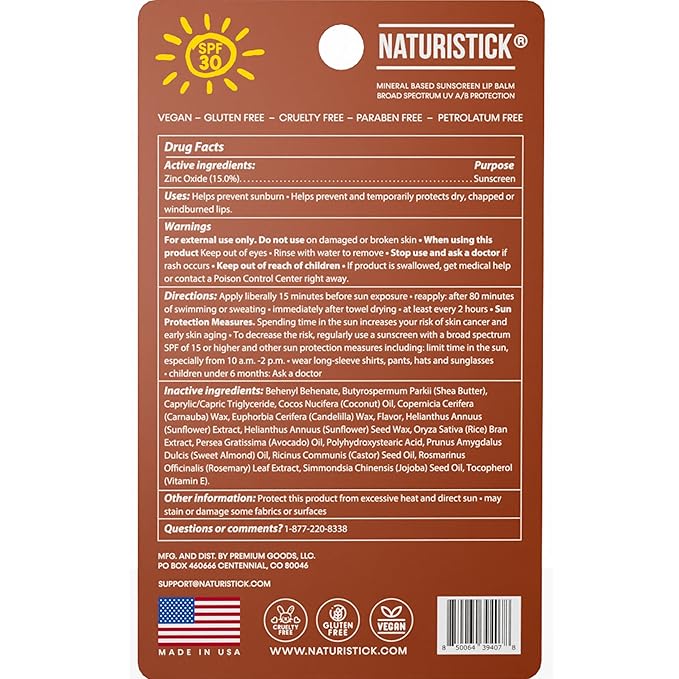 Naturistick SPF 30 Vegan Lip Balm – Mineral Sunscreen with Zinc Oxide | Broad Spectrum UVA/UVB Protection | 100% Natural, Coral-Friendly Formula | Oxybenzone Free | 5-Pack Coconut | Made in USA