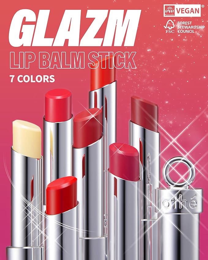 ATHE Glazm Lipbalm Stick - Vegan Glow Korean Lip Balm - Plumping, Volumizing & Highly Pigmented Lipstick - Soft Melting, Buildable Formula - Plant-Derived, Cruelty-Free, 0.12oz. (05 Pinkstan)