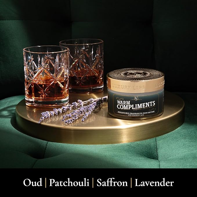 LUXURY LIFE BUTTER - Irresistibly Scented Body Butter with Hyaluronic Acid for Ultimate Moisture. Hydrates for a Non-Greasy Glamorous Glow (Presidential, Peach Smoke, Warm Compliments 5 oz)