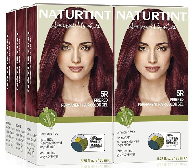 Naturtint 5R Fire Red Permanent Hair Color (Pack of 6), Ammonia Free, Vegan, Cruelty Free, up to 100% Gray Coverage, Long Lasting Results (Packaging may vary)