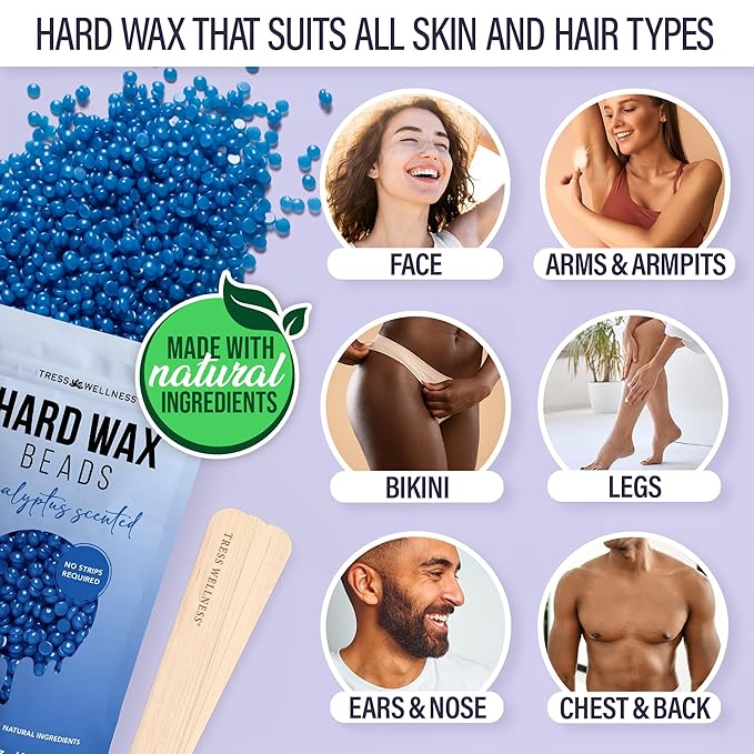 Tress Wellness Waxing Kit for Sensitive Skin – Safe for Face & Skin, Prep & Aftercare Spray, Easy to Use – At-Home Kit for Face, Bikini, Brazilian & Full Body - Digital Display, Purple