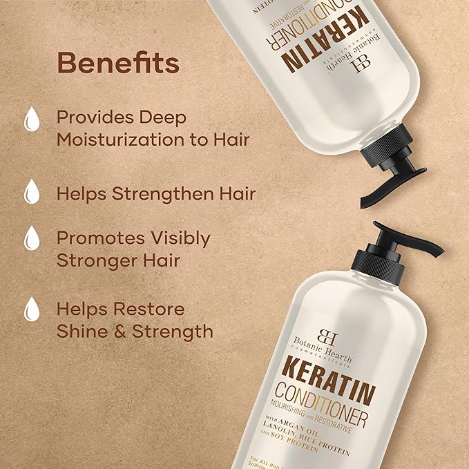 Botanic Hearth Keratin Conditioner with Argan Oil - Sulfate-Free Hair Treatment for All Hair Types, Normal, Dry or Damaged, Color Treated - 16 fl oz