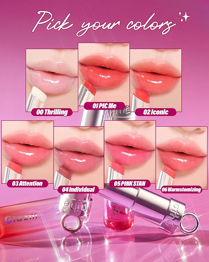 ATHE Glazm Lipbalm Stick - Vegan Glow Korean Lip Balm - Plumping, Volumizing & Highly Pigmented Lipstick - Soft Melting, Buildable Formula - Plant-Derived, Cruelty-Free, 0.12oz. (04 Individual)