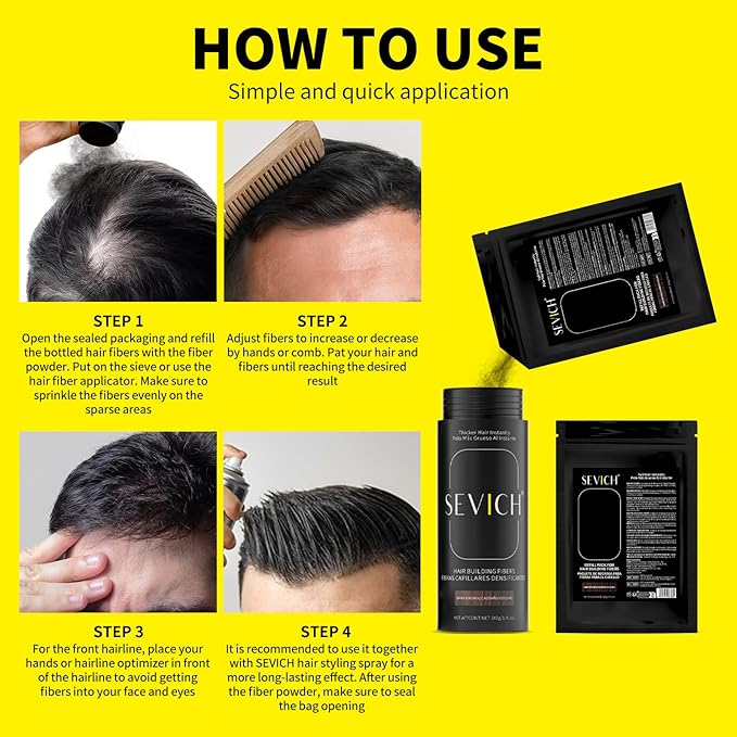 SEVICH Hair Fibers Refill 100g - Compatible with Most Brand Bottles | Hair Building Fibers for Thinning Hair | Instant Thickening Powder for Men & Women | 5-Second Natural Coverage,Dark Brown