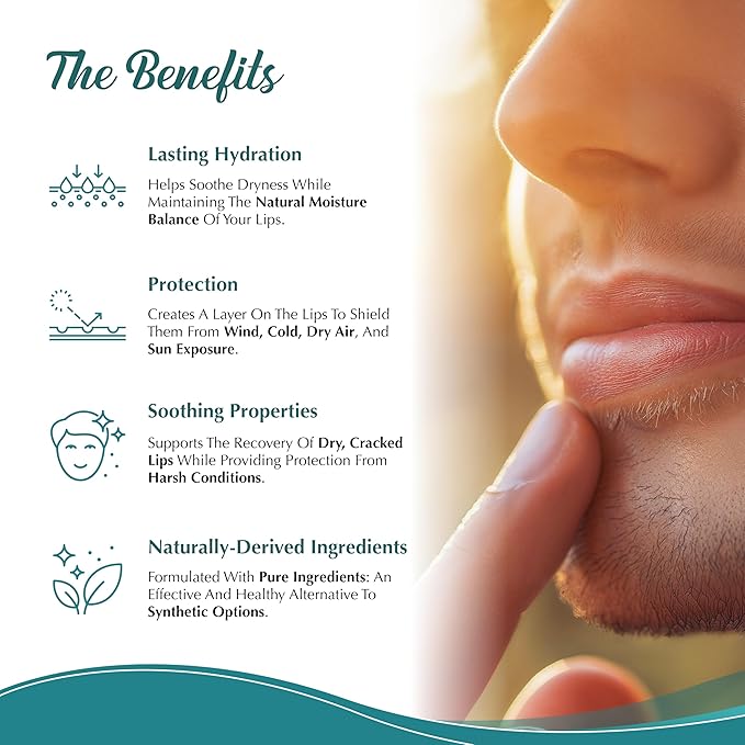 Moisturizing Tallow Lip Balm – Grass-Fed Beef Tallow with Organic Coconut Oil, Beeswax, and Vitamin E – Unscented Lip Balm Set – Travel Essential - 3-Pack