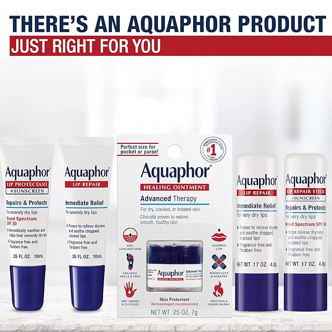 Aquaphor Lip Repair, Moisturizing Lip Balm Set, Soothes Dry Chapped Lips, Lip Repair Stick, 0.17 Oz (Pack of 2) + Lip Repair and Protect Stick, Lip Balm with Sunscreen SPF 30, 0.17 Oz (Pack of 2)