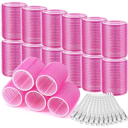 Big Self-Grip Hair Rollers with Stainless Steel Duckbill Clips for Long, Medium Hair and Volume