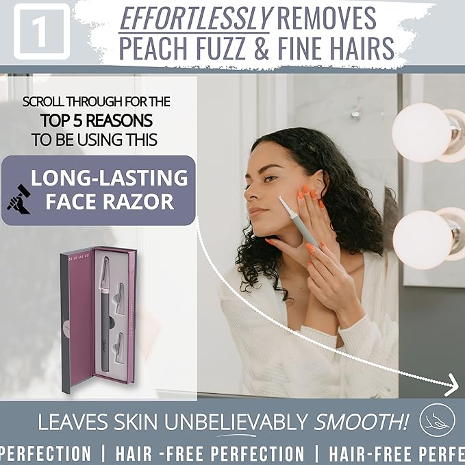 Premium Dermaplaning Tool - Multipurpose Face Razor for Women - Exfoliating Dermaplaner for Smooth Skin, Gentle Eyebrow and Facial Hair Remover - Pack of 3 Blades and Sturdy Metal Handle