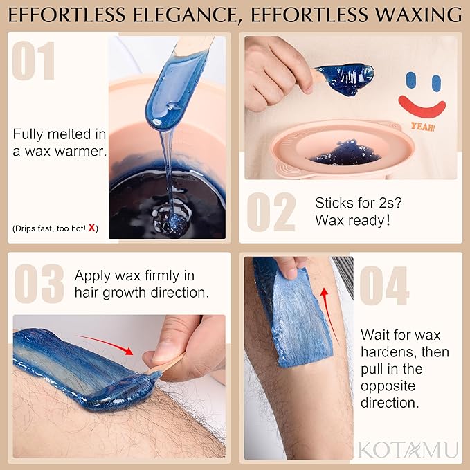 KOTAMU Waxing Kit for Women & Men, Wax Warmer for Hair Removal, Digital Wax Kit with Silicone Pot，Ideal for Face Eyebrow Arm Legs Armpit &Sensitive Skin, Cherry Waxing Machine for Home Salon Use