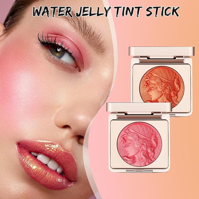 Embossed Smooth Powder Blush Palette for Cheeks,Matte Face Powder Blush Palette,Embossed Girl Blush for Cheeks,Natural Nude Long Lasting Powder Blush Palette for All Skins(Pink+Orange)