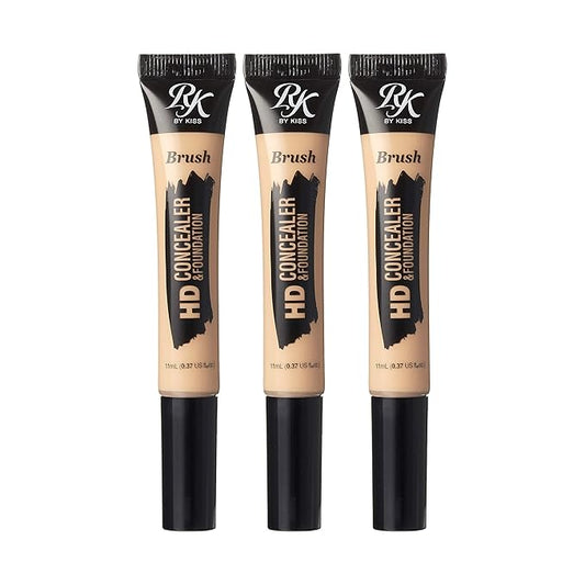 Ruby Kisses HD Concealer & Foundation Brush Flawless Full Coverage Face Makeup Lightweight Highlighter Long Lasting Under Eye Conceals Contour Corrector 3 Pack (Light Ivory)