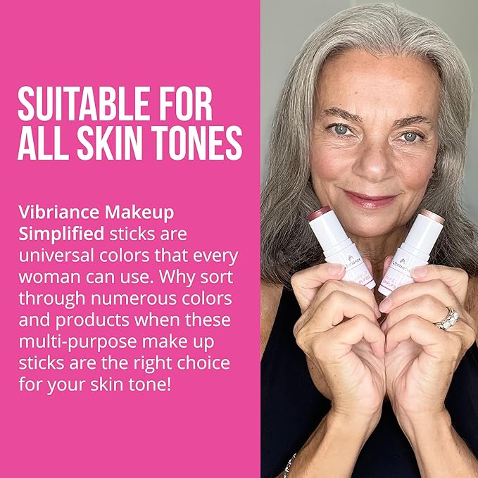 Vibriance Makeup Simplified Radiance Stick - All-in-One Cream Blush, Lipstick, Contour for Mature Skin - Cheek Tint Creme Rouge