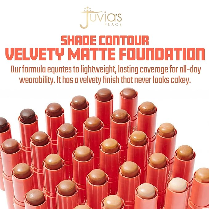 Juvia's Place Shade Stick Foundation, Concealer, Contour, Mauritania, Tan w/Neutral Golden Undertone, .34 oz