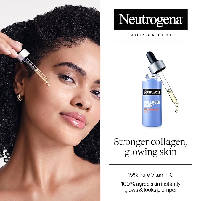 Neutrogena Collagen Bank 15% Vitamin C Face Serum, Vitamin C Serum for Face Helps Build Collagen for Glowing, Plumper Looking Skin, Uneven Skin Tone Treatment, Fragrance Free, 0.5 fl. oz