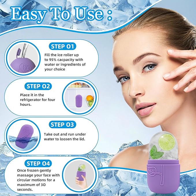 Ice Face Roller Massager for Face, Reusable Silicone Ice Cube Mold, Facial Beauty Ice Roller, Reduce Puffiness and Dark Circles, Minimize Pores & Improve Skin Texture (Black)